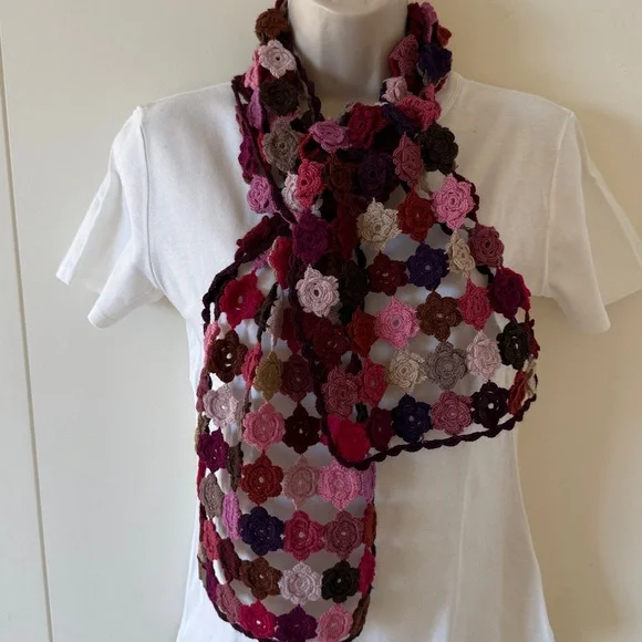 Sophie Digard Multicolor Wool Floral Crochet Scarf OS - Picture 1 of 11